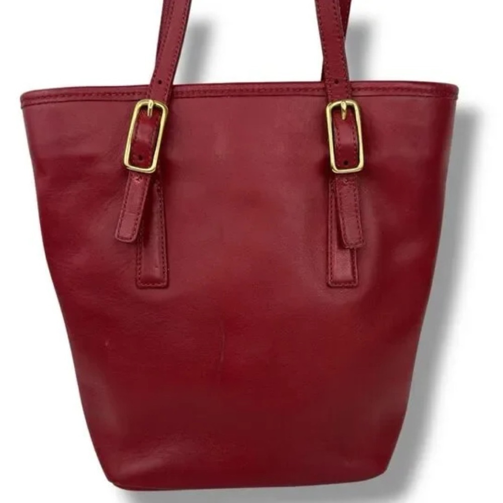 COACH Vintage Red Leather Tote Bag with Gold Accents - Picture 3 of 16
